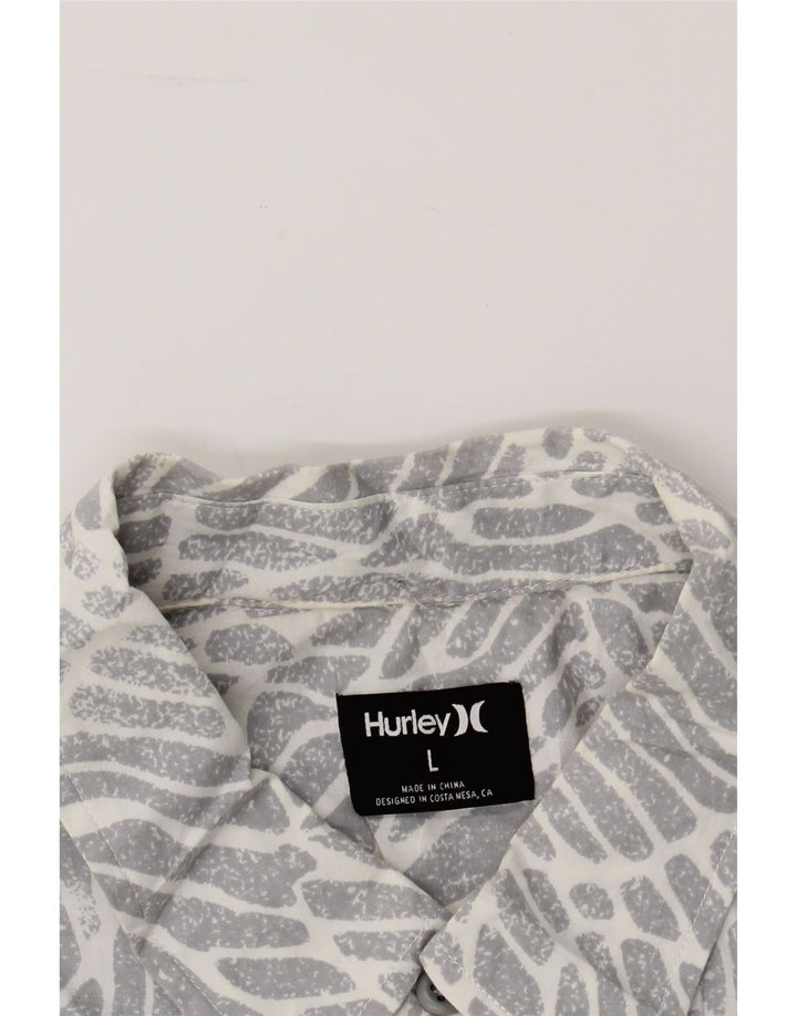 HURLEY Mens Abstract Pattern Short Sleeve Shirt Large Grey Cotton Vintage Hurley and Second-Hand Hurley from Messina Hembry 