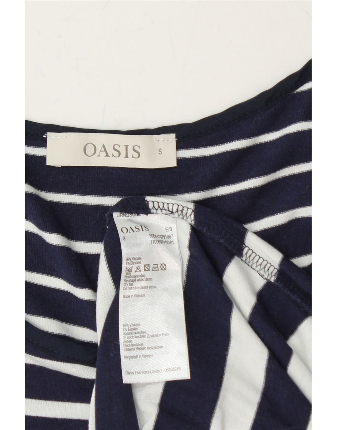 OASIS Womens Vest Top UK 10 Small Navy Blue Striped Viscose Vintage Oasis and Second-Hand Oasis from Messina Hembry 