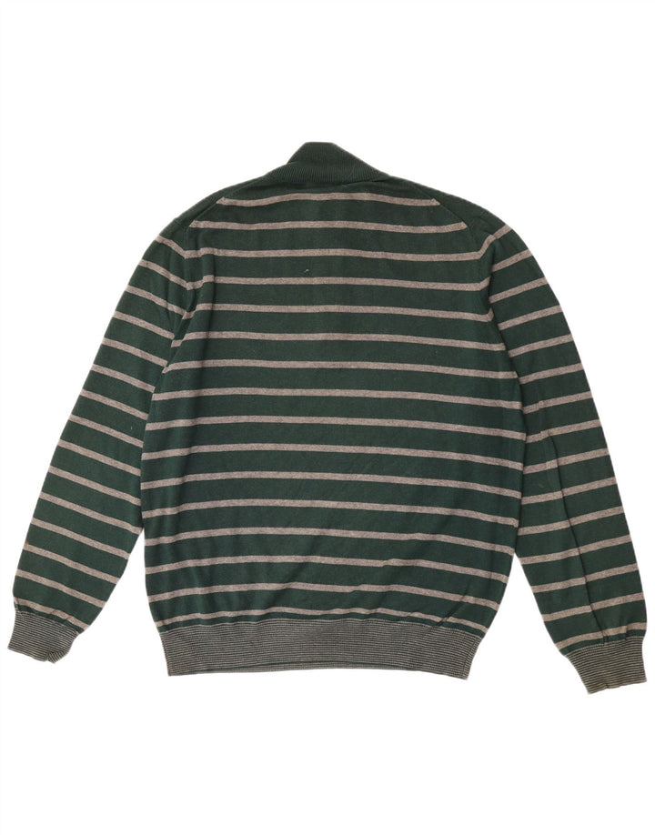 Pulover Massimo Dutti pentru bărbați, cu fermoar și gât, din bumbac cu dungi verzi mari