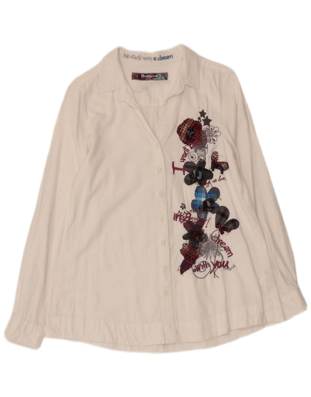Cămașă cu grafică DESIGUAL pentru femei UK 10, bumbac, alb, floral, mic