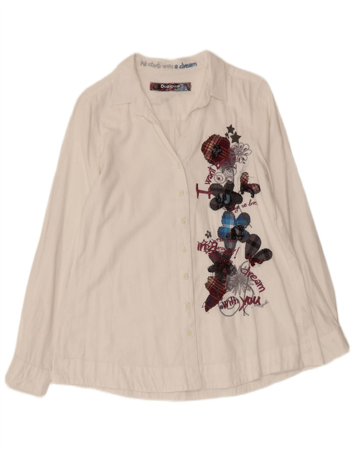 Cămașă cu grafică DESIGUAL pentru femei UK 10, bumbac, alb, floral, mic
