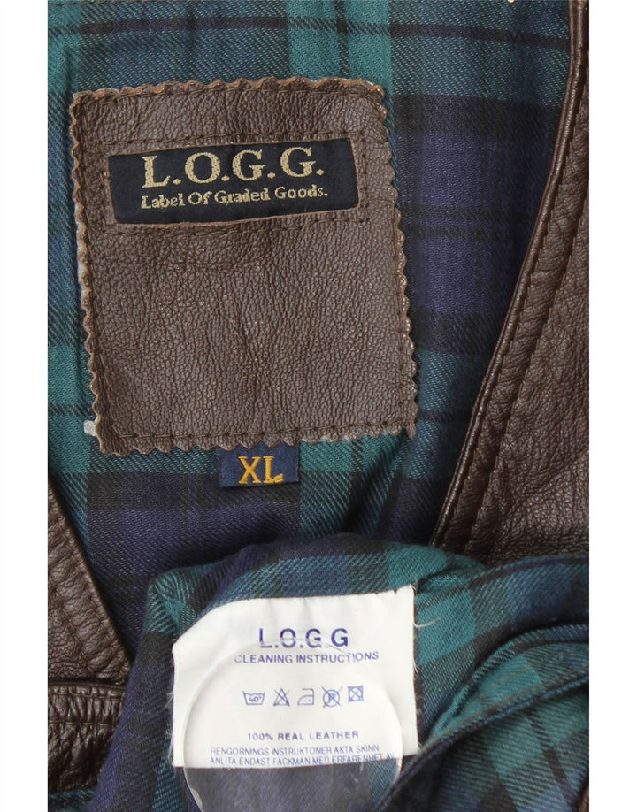 Vestă din piele pentru bărbați L.O.G.G, XL din piele maro cu check