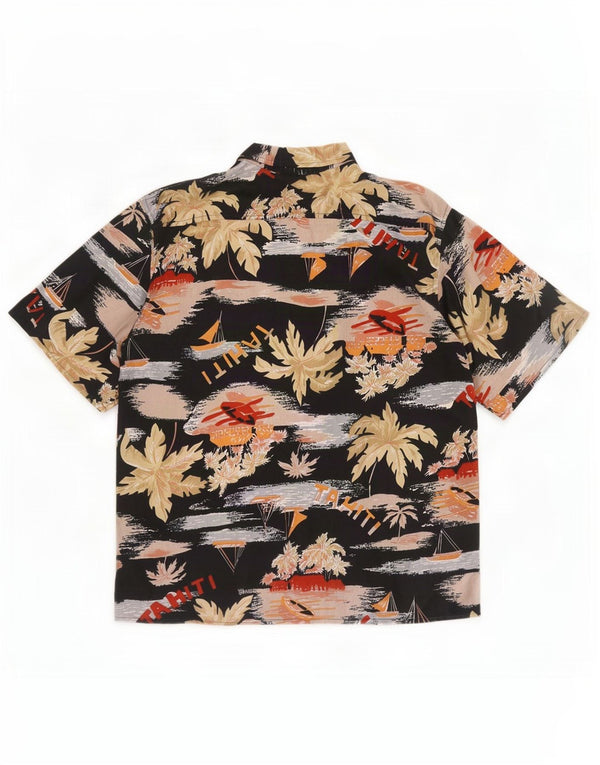 Cămașă vintage hawaiană cu mânecă scurtă pentru femei EU 40/42 Medium Negru Floral
