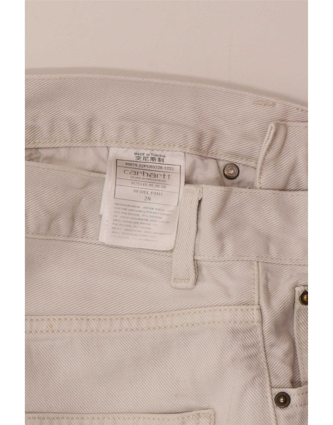 Blugi Carhartt Slim pentru bărbați W28 L28 Bumbac alb
