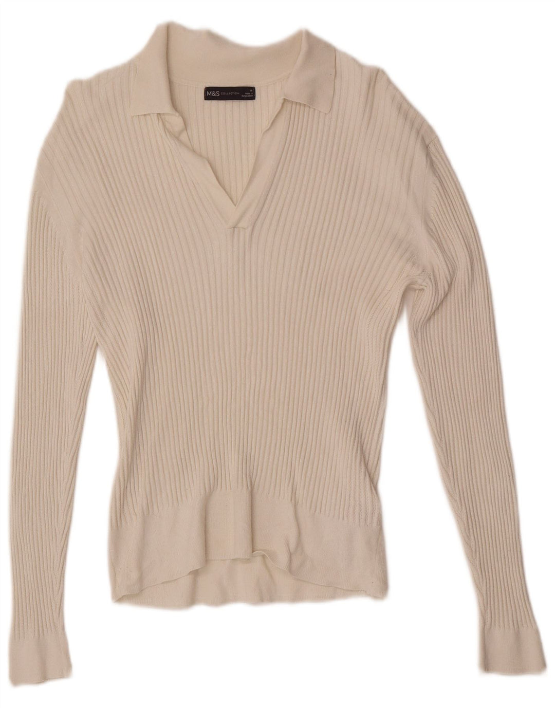 Marks & Spencer Pulover cu gât polo pentru femei UK 14 Medium White Viscose