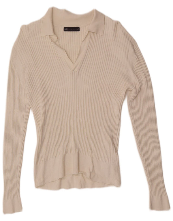 Marks & Spencer Pulover cu gât polo pentru femei UK 14 Medium White Viscose