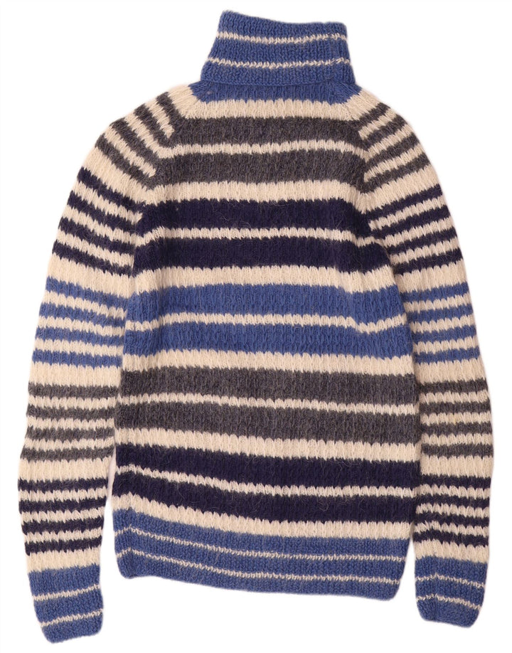 Pulover vintage pentru femei cu gât rulat în dungi UK 12 mediu multicolor