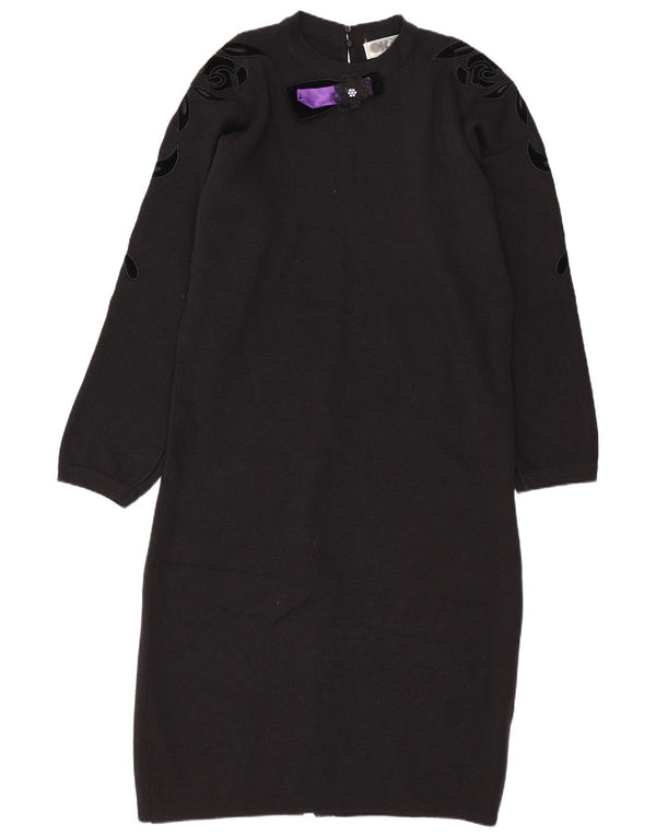 Rochie de damă vintage cu pulover UK 10 Mic Negru Floral Acrilic