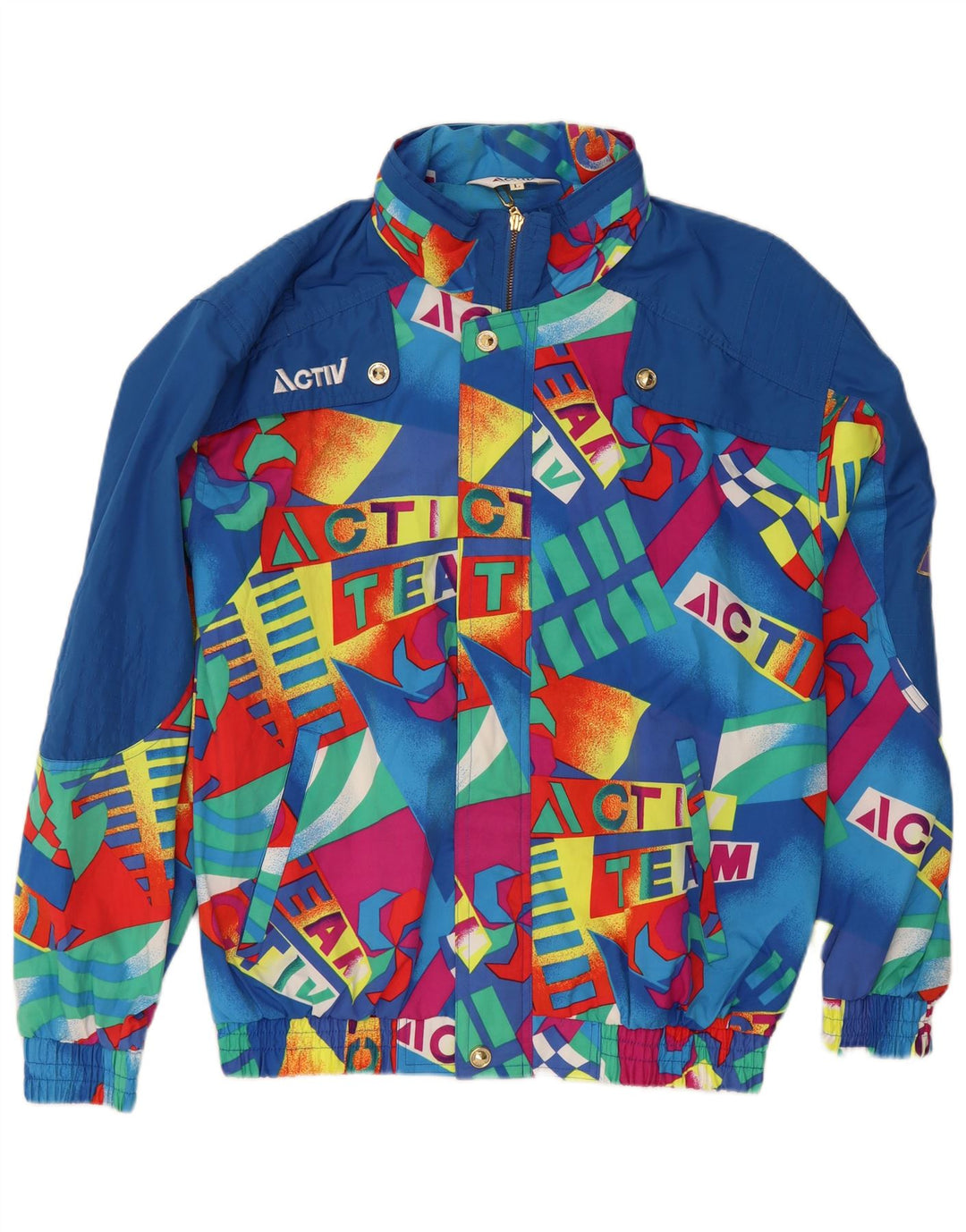 Active Mens Graphic Hooded Bomber Jacket UK 40 Large Blue Colourblock