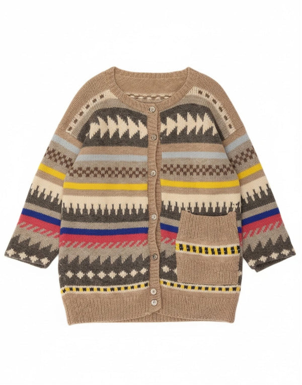 Pulover Cardigan Vintage pentru Damă UK 14 Mare Gri Geometric