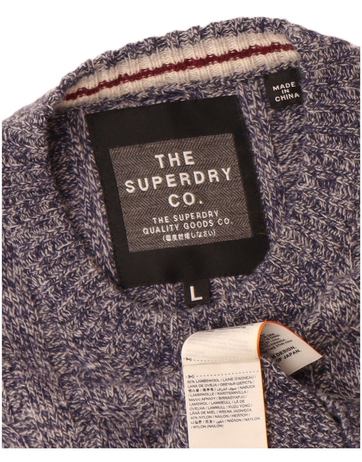 Pulover pentru bărbați Superdry cu decolteu rotund, lână de miel, albastru, mare