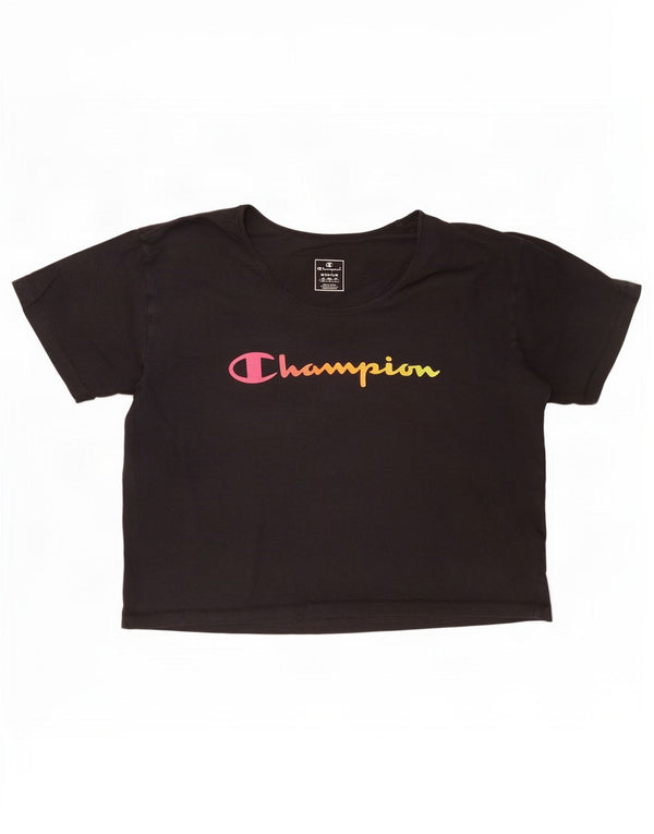 Tricou cu grafic crop Champion pentru femei Top UK 14 Medium Black
