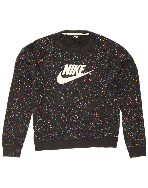 Nike Womens Graphic Oversized Sweatshirt Jumper UK 6 XS Black Spotted
