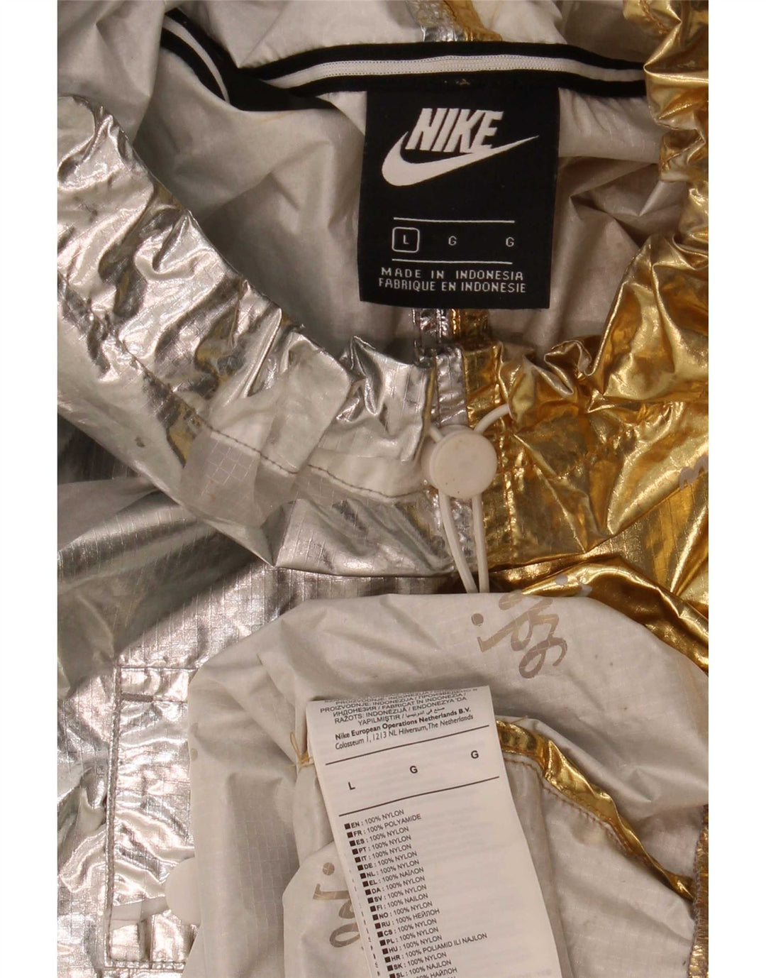 Jachetă Anorak supradimensionată cu grafică Nike pentru femei UK 16, argintiu mare, color block