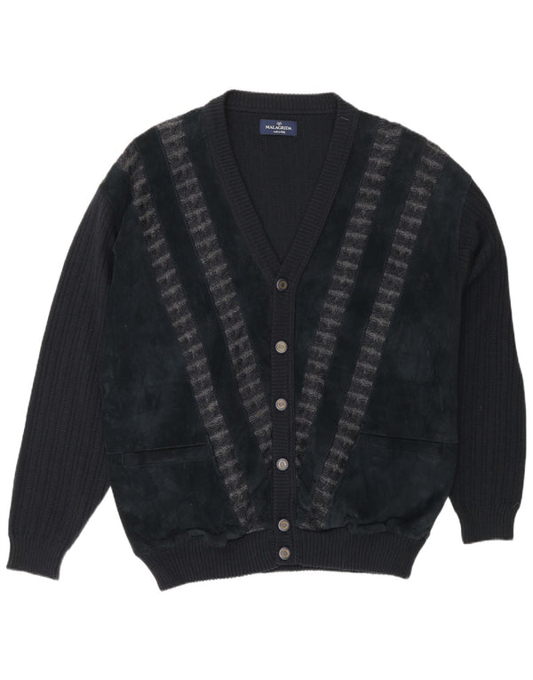 Pulover cardigan pentru bărbați Malagrida XL Lână cu dungi negre