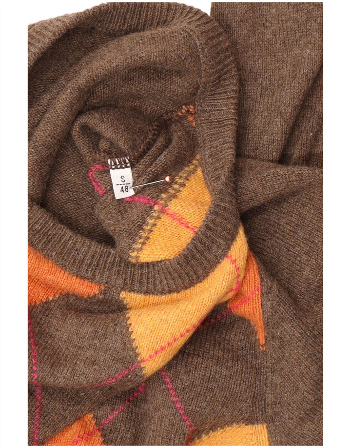 Pulover VINTAGE pentru bărbați cu gât roșu IT 48 Small Brown Argyle/Diamond