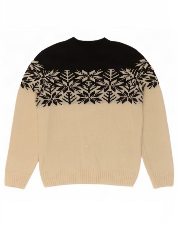 Pulover vintage pentru bărbați cu gâtul turnat, alb mediu, acrilic Fair Isle