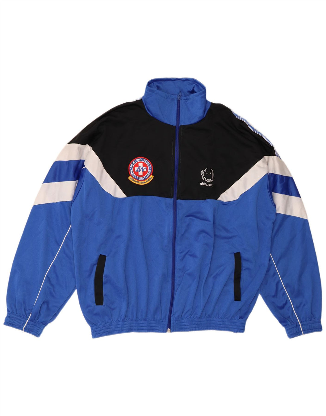 Jachetă de trening grafică UHLSPORT pentru bărbați, 2XL, poliester color block, albastru