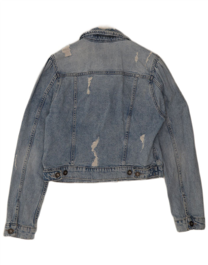 Jachetă Dkny pentru femei Crop Distressed Denim UK 14 Bumbac albastru mediu