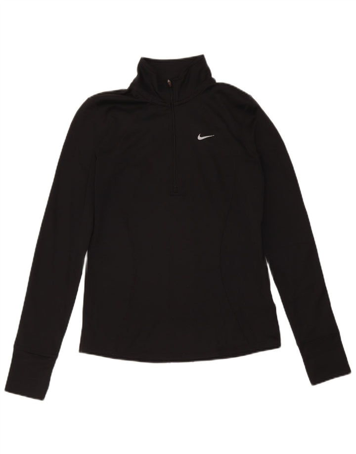 Top de trening Nike Dri Fit Zip Neck Pullover pentru femei UK 10 Small Black