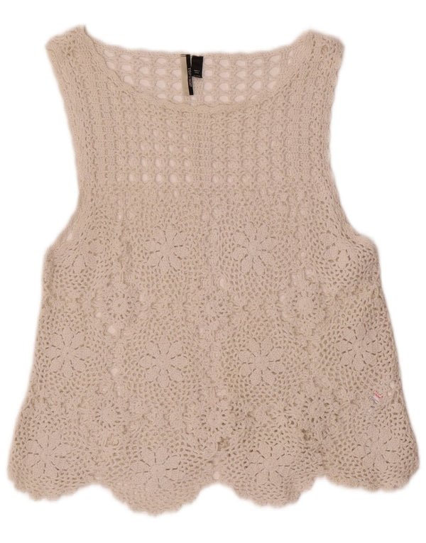 Bluză din croșetat fără mâneci Topshop pentru femei Top UK 10 Small White Floral