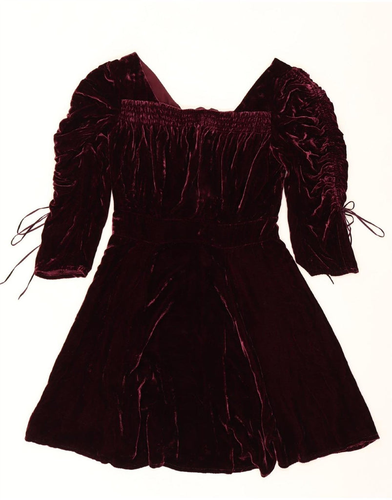 THE KOOPLES Womens Velvet 3/4 Sleeve A-Line Dress UK 12 Medium Burgundy Vintage The Kooples and Second-Hand The Kooples from Messina Hembry 