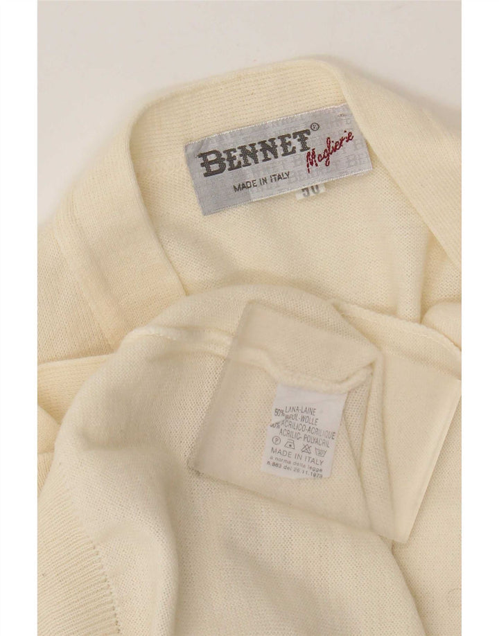 Pulover Cardigan Vintage Bărbați IT 50 Lână Albă Medie