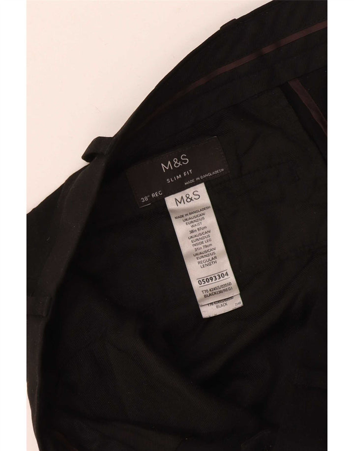 Marks & Spencer Pantaloni de costum slim pentru bărbați L38 L28 Poliester negru