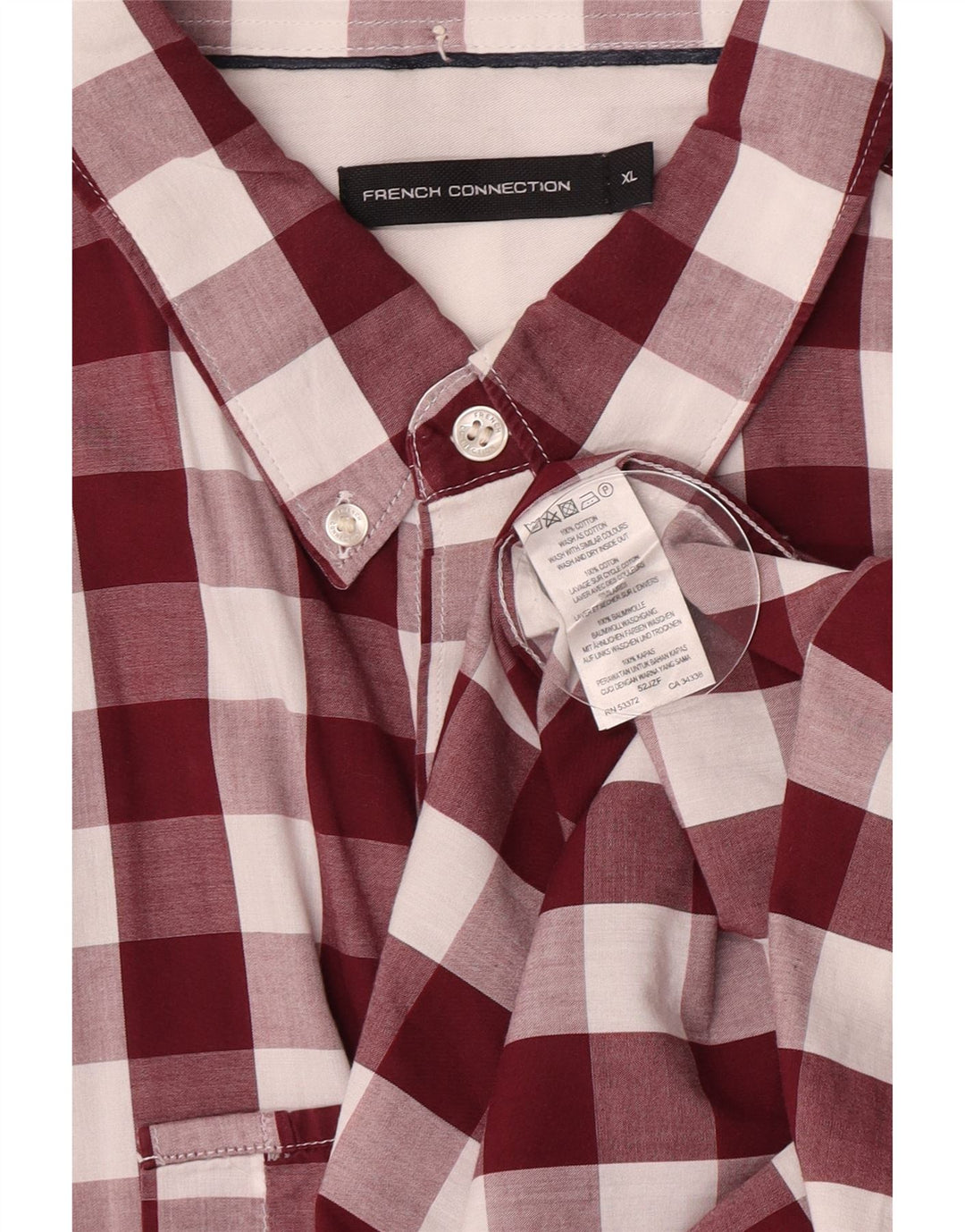 Cămașă pentru bărbați French Connection XL Burgundy Gingham Bumbac