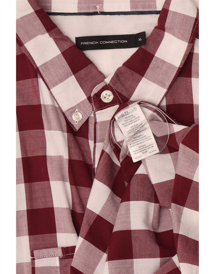Cămașă pentru bărbați French Connection XL Burgundy Gingham Bumbac