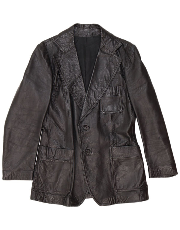 Blazer vintage pentru bărbați din piele cu 2 nasturi, UK 40, mare, neagră