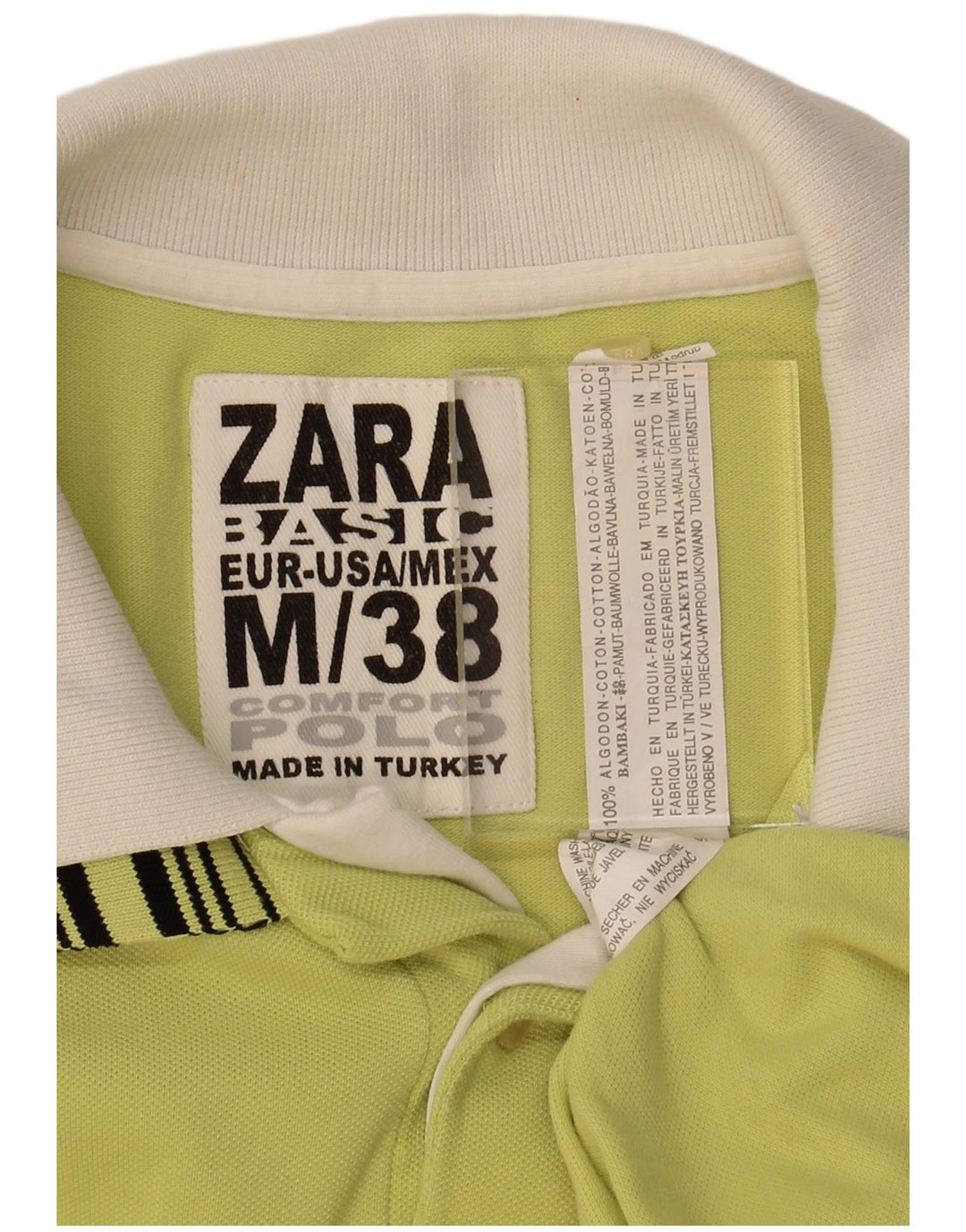 ZARA Mens Polo Shirt Medium Green Cotton