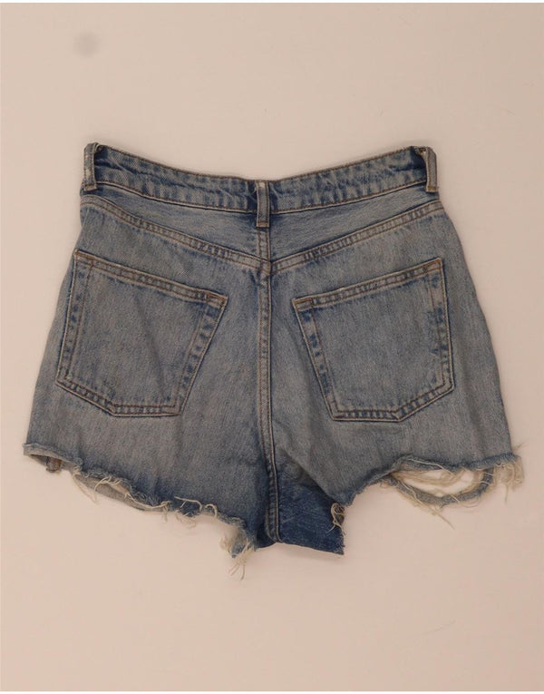 Pantaloni scurți din denim învechit pentru femei Topshop Mom UK 6 XS W26 poliester albastru