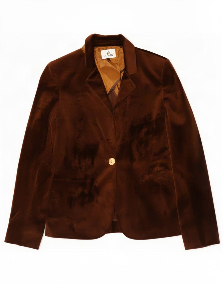 Vintage Womens Velour Blazer Jacket IT 42 Medium Brown Poliester