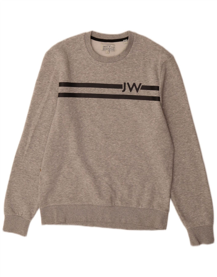 JACK WILLS Pulover grafic pentru bărbați, bumbac mic, gri