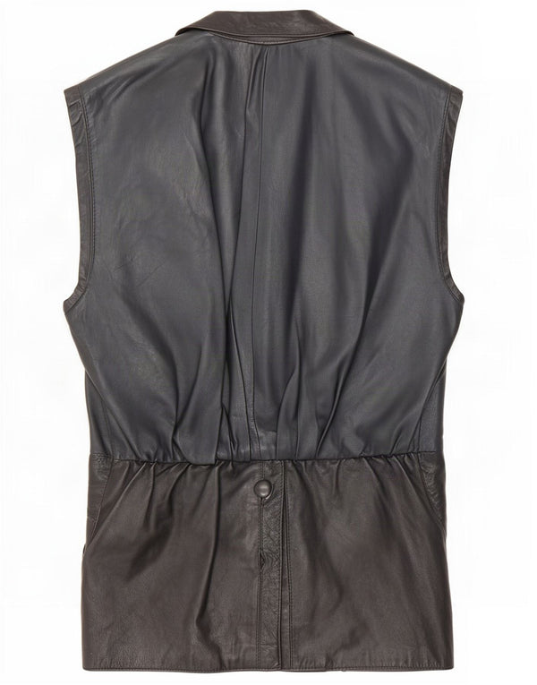 Gilet din piele vintage pentru femei UK 14 Medium Black