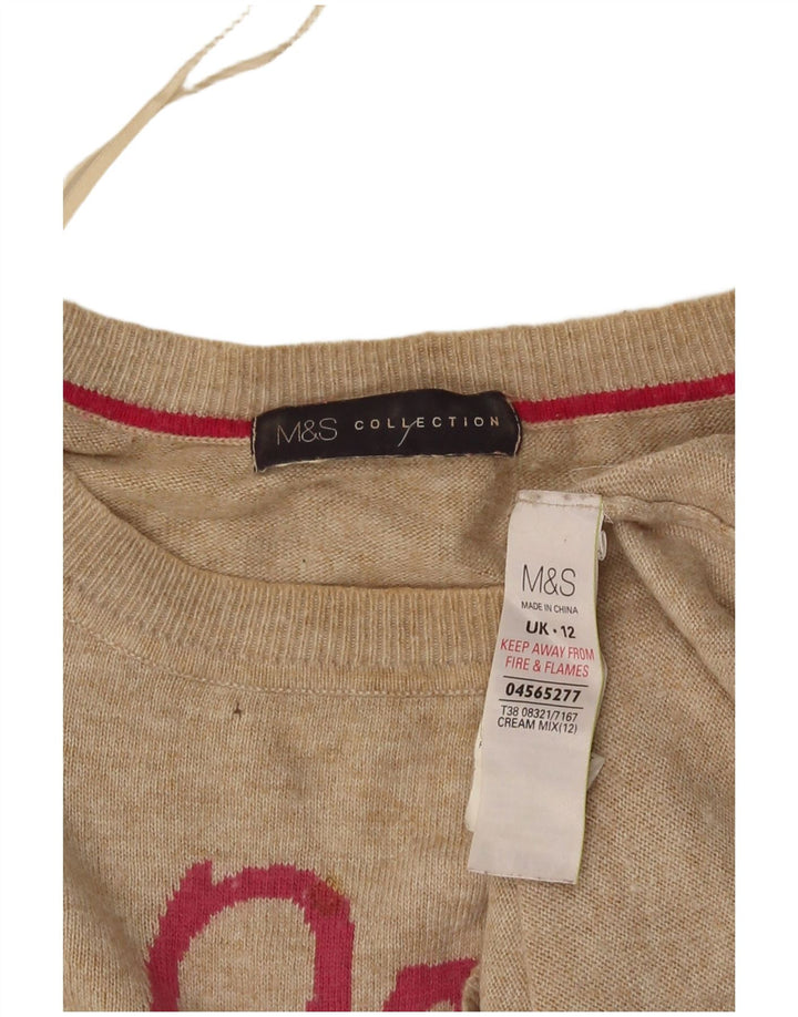 Pulover pentru femei Marks & Spencer, cu grafică, cu gât de barcă, UK 12 Bej mediu