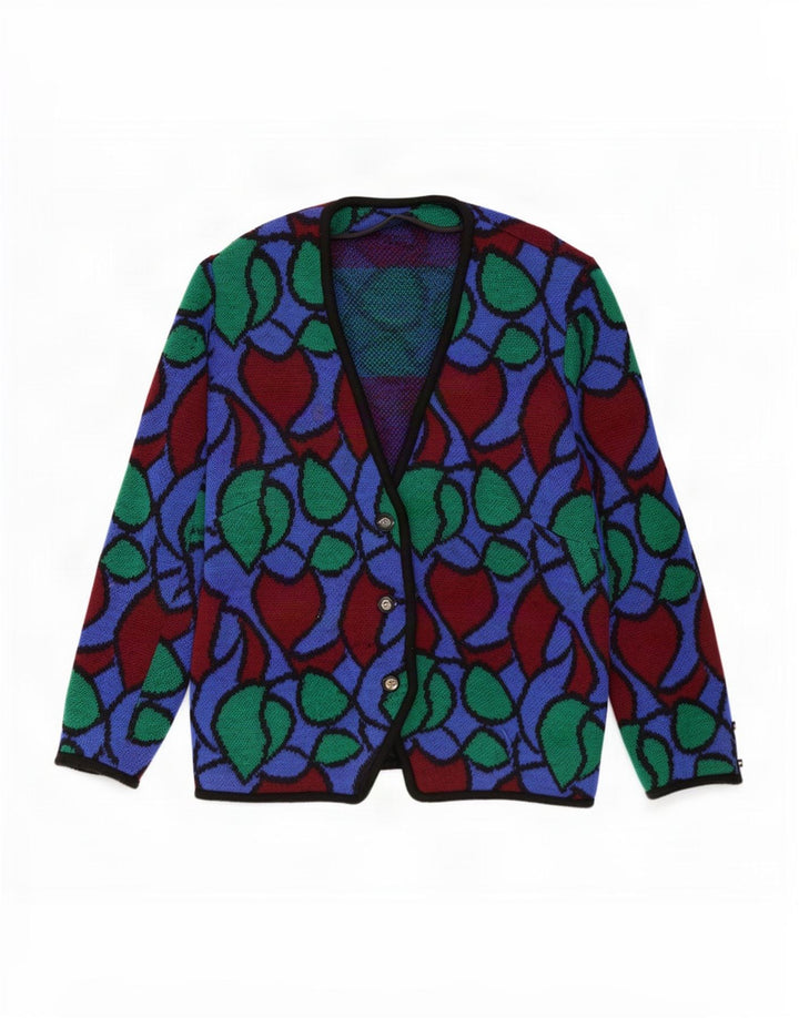 Pulover cardigan vintage pentru femei cu model abstract, UK 18 XL, multicolor