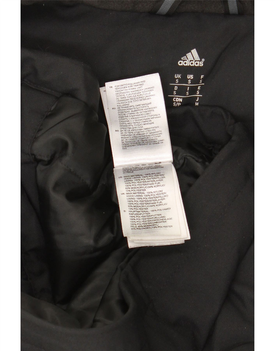 Jachetă parka cu glugă pentru bărbați Adidas UK 36 Nylon mic negru