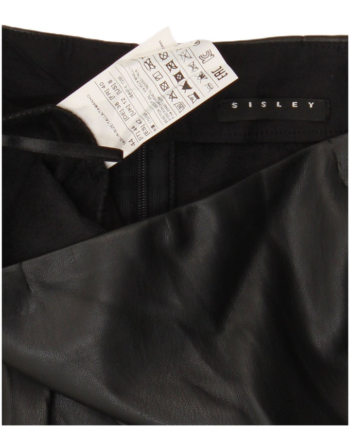 Fusta asimetrică din piele pentru femei Sisley UK 12 Medium W30 Poliester negru