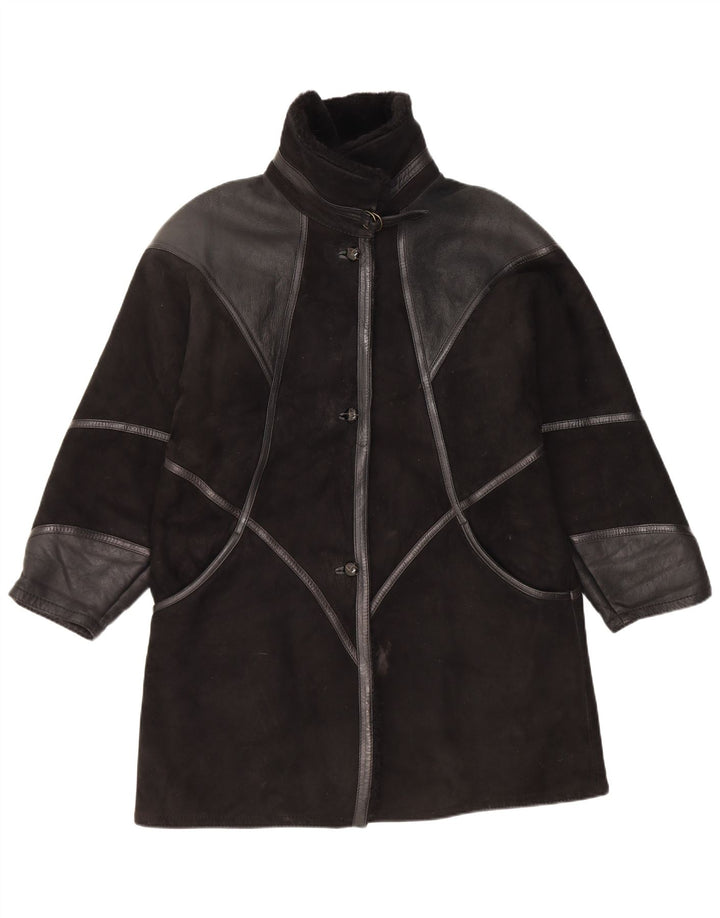 Palton vintage din shearling pentru femei IT 44 Medium Black Patchwork Shearling