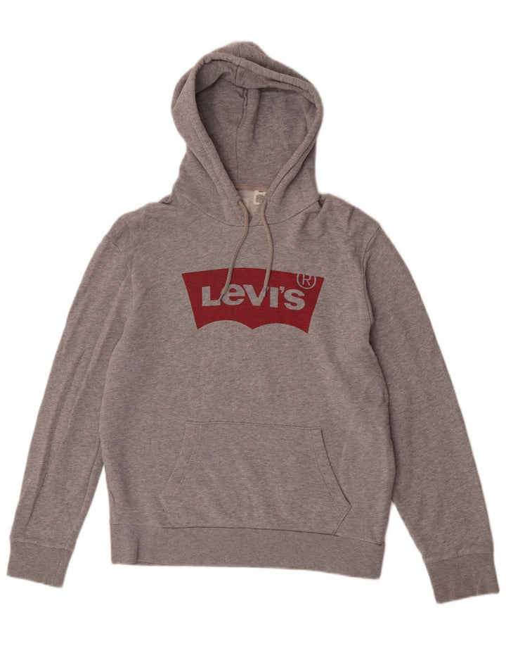 Pulover Levi's pentru bărbați cu capota cu grafică, din bumbac cu pete, gri mediu
