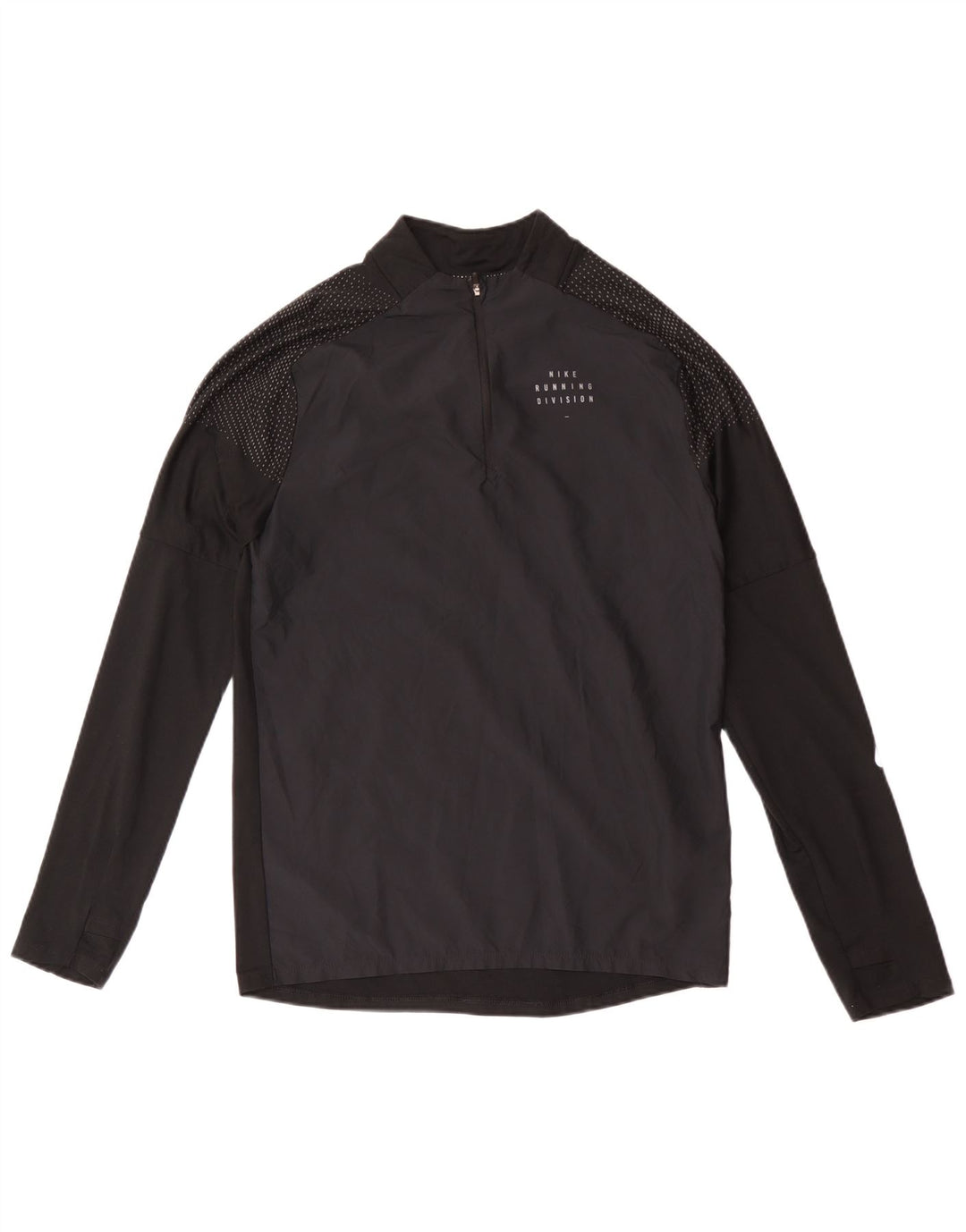 Tricou Nike Dri Fit, cu fermoar și gât, cu mânecă lungă, poliester mic cu pete negre