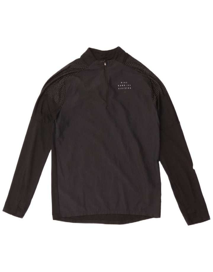 Tricou Nike Dri Fit, cu fermoar și gât, cu mânecă lungă, poliester mic cu pete negre