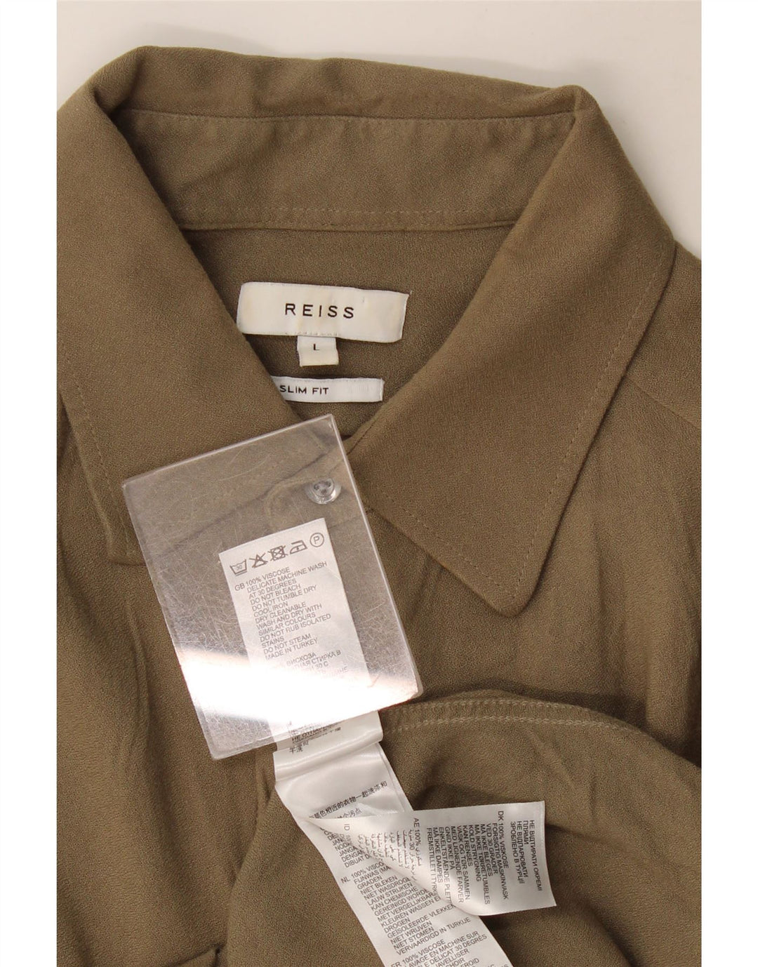 Cămașă pentru bărbați Reiss Slim Fit, mare kaki, viscoză