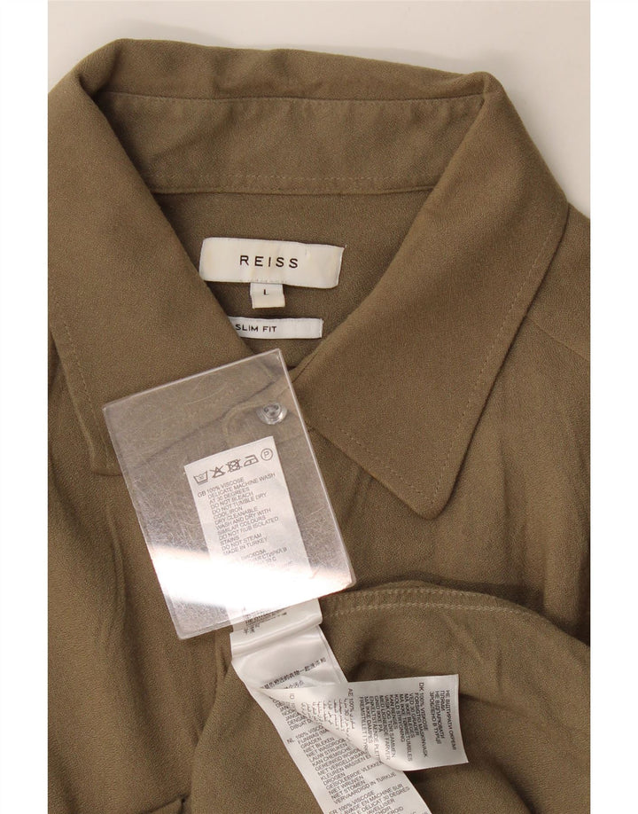 Cămașă pentru bărbați Reiss Slim Fit, mare kaki, viscoză