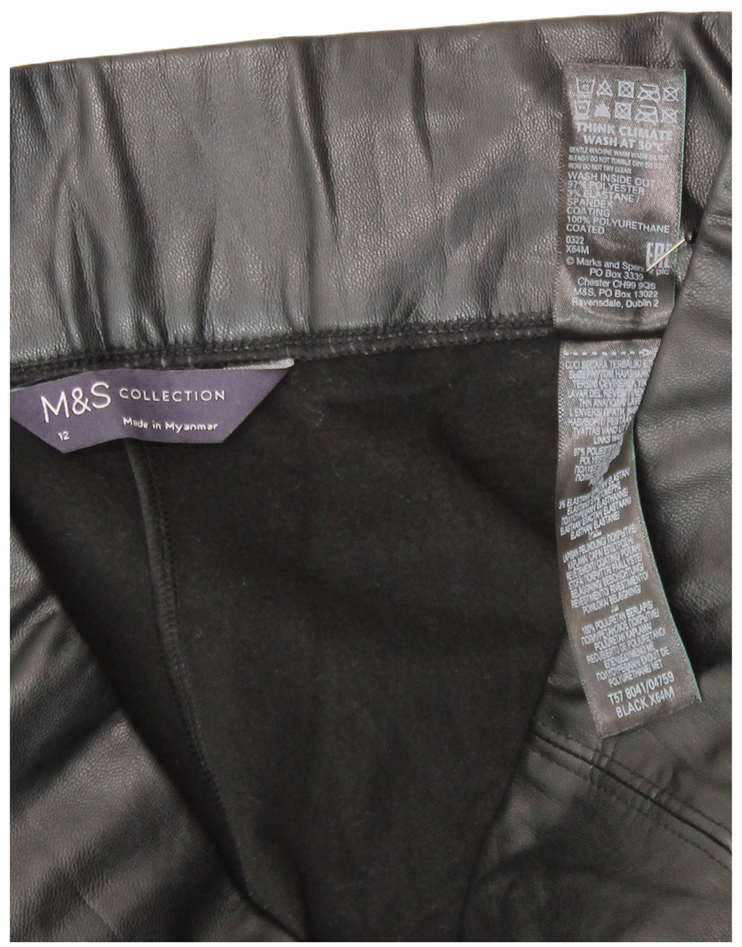 Leggings din piele artificială pentru femei Marks & Spencer UK 12 Poliester mediu negru