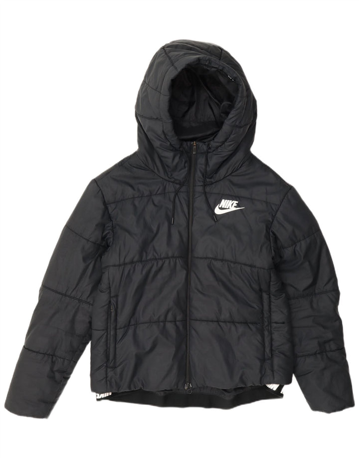 Jachetă căptușită cu glugă grafică Nike pentru femei UK 14 Poliester bleumarin mediu
