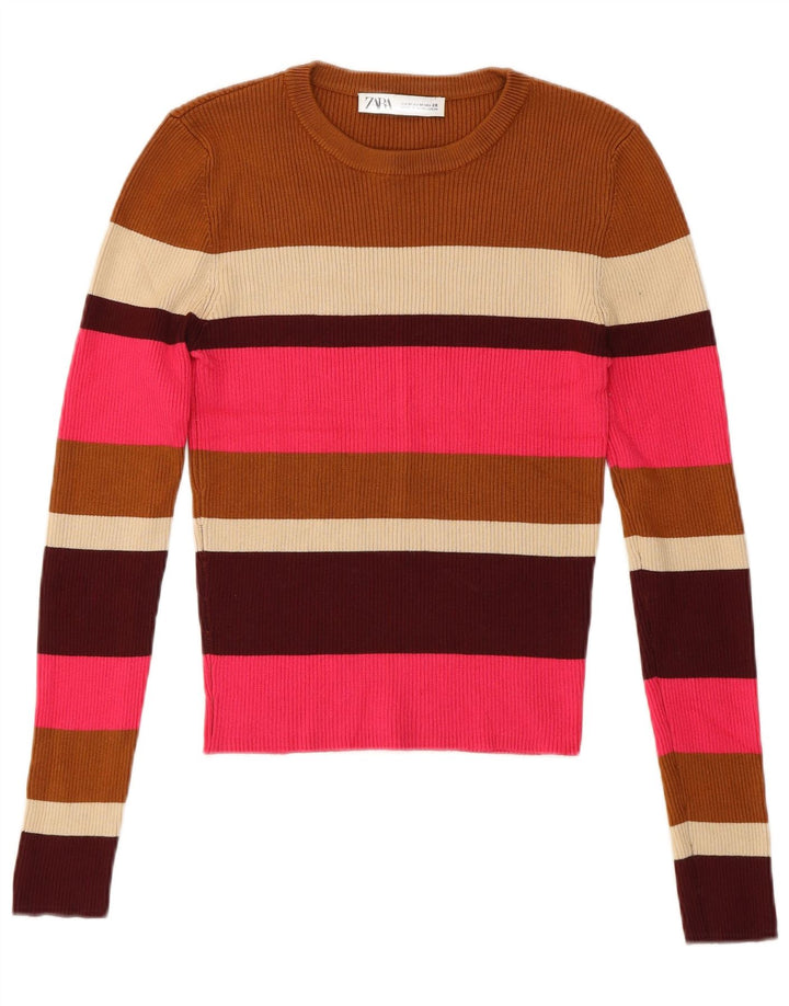 Pulover pentru damă Zara, cu gât turnut, cu dungi medii, multicolore, UK 14