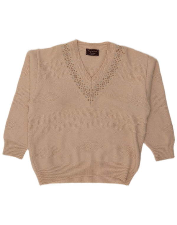 Malagrida Pulover cu decolteu în V pentru femei UK 18 XL Bej Geometric